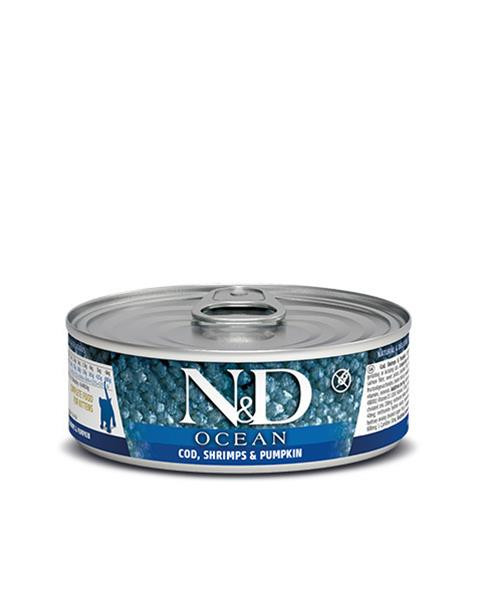 Farmina N&D cat OCEAN tuna, codfish, shrimp & pumpkin kitten konzerva 70 g