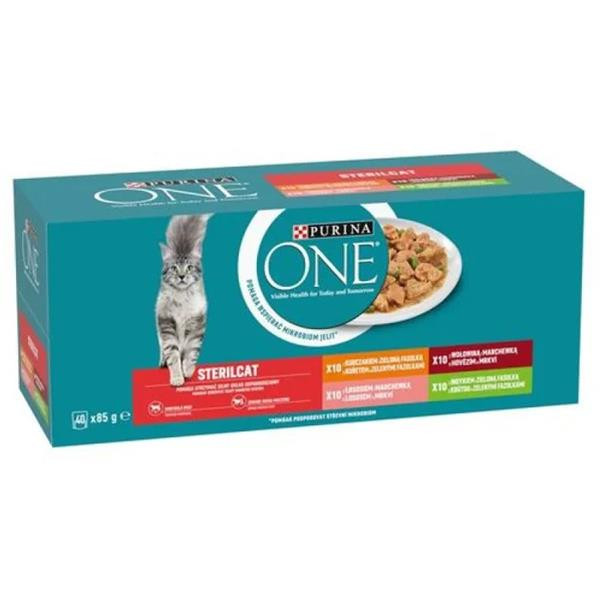 Nestle PURINA ONE cat Multipack Sterilcat mini filetky s hovädzím & kuraťom & lososom & morkou v šťave 40 x 85g
