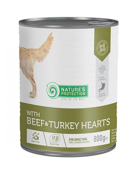 Natures P KONZERVA dog adult Beaf & Turkey hearts 800 g