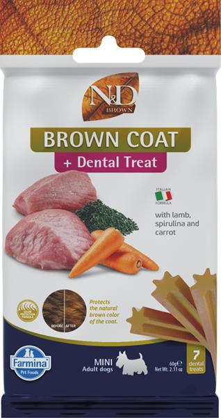 Pamlsok Farmina ND Brown Dog Lamb Potato Carrot Spirul Adult Mini 60g
