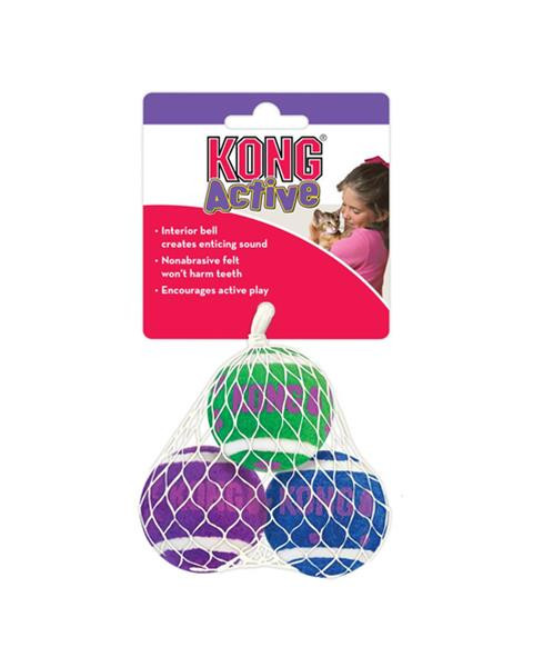 Hračka Kong Cat Active Lopty tenisové so zvončekom, guma vulkanizovaná (3 bal.)