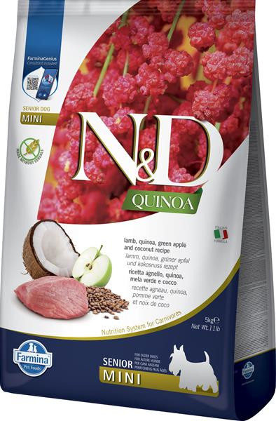 Farmina N&D dog QUINOA (GF) senior mini lamb, green apple and coconut 5 kg
