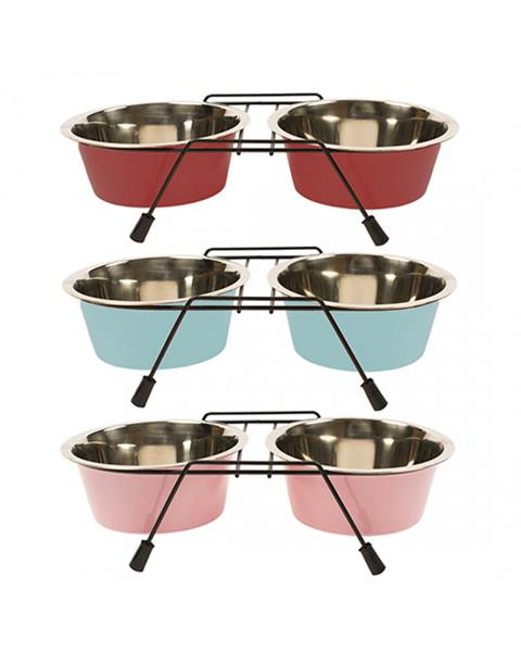 Miska DUVO+ Stojan s dvomi miskami nerez priemer 11 cm 2x0,24 L