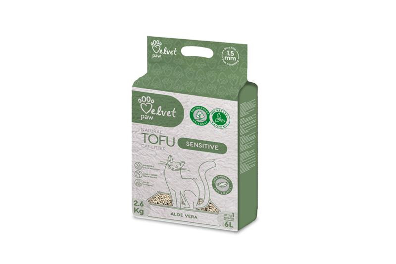 Podstielka pre citlivé mačky Velvet Paw Tofu s aloe vera esenciou 6 l 