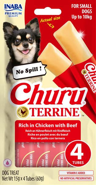 Pamlsok Inaba Churu Terrine dog kura s hovädzím 4 x 15 g
