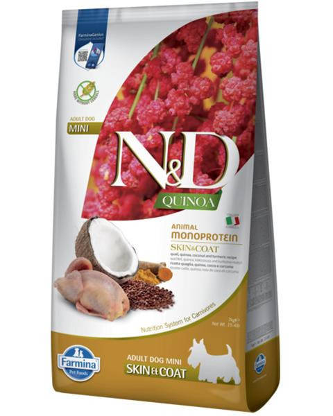 Farmina N&D dog QUINOA (GF) adult mini, skin & coat, quail & coconut 7 kg