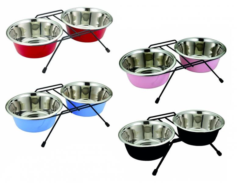 Miska DUVO+ Stojan s dvomi miskami nerez priemer 21 cm 2x1,89 L
