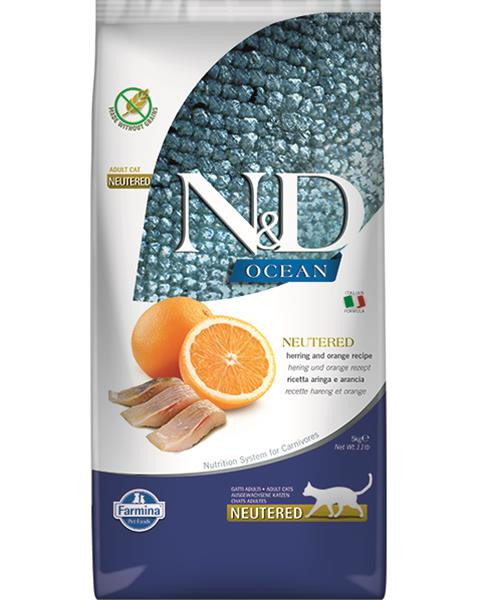 Farmina N&D cat OCEAN (GF) adult, neutered, herring & orange 5 kg